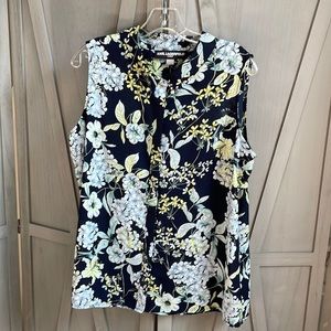 Navy blue flowered sleeveless blouse